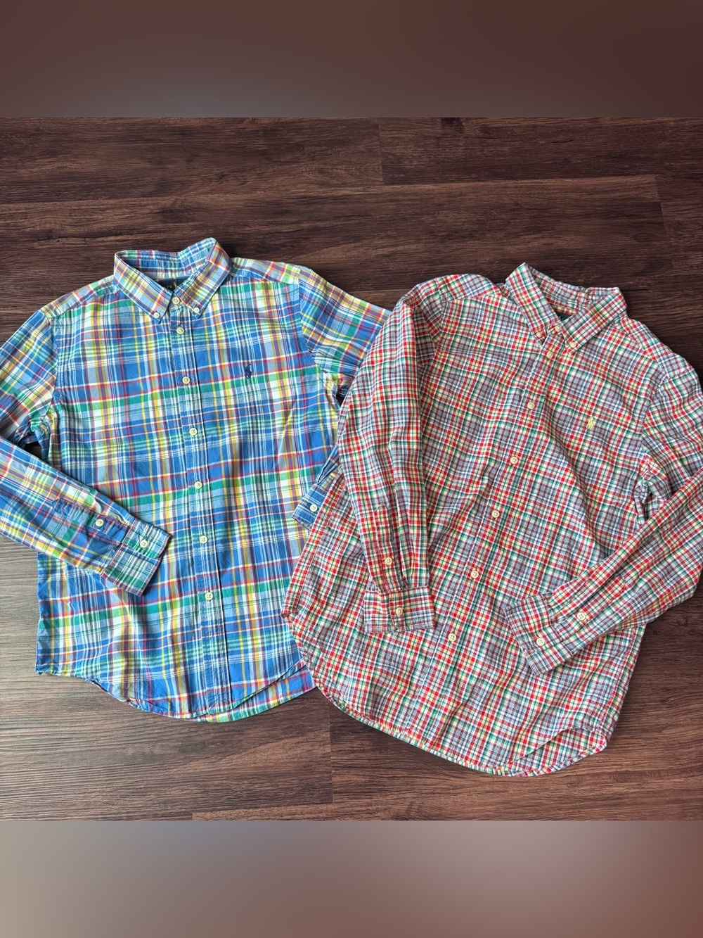 Lot of 2 Polo Ralph Lauren Shirts Boys Plaid Button Up Size Large (14-16)